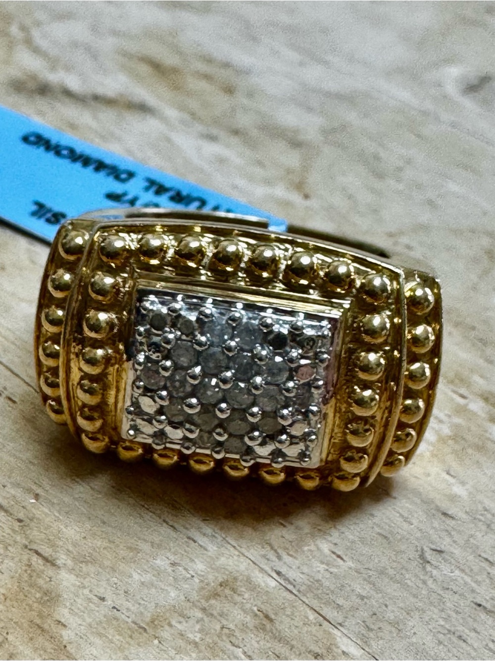 Natural Diamonds Gold-Tone Pave Square Statement Ring . Women Jewelry Size 8